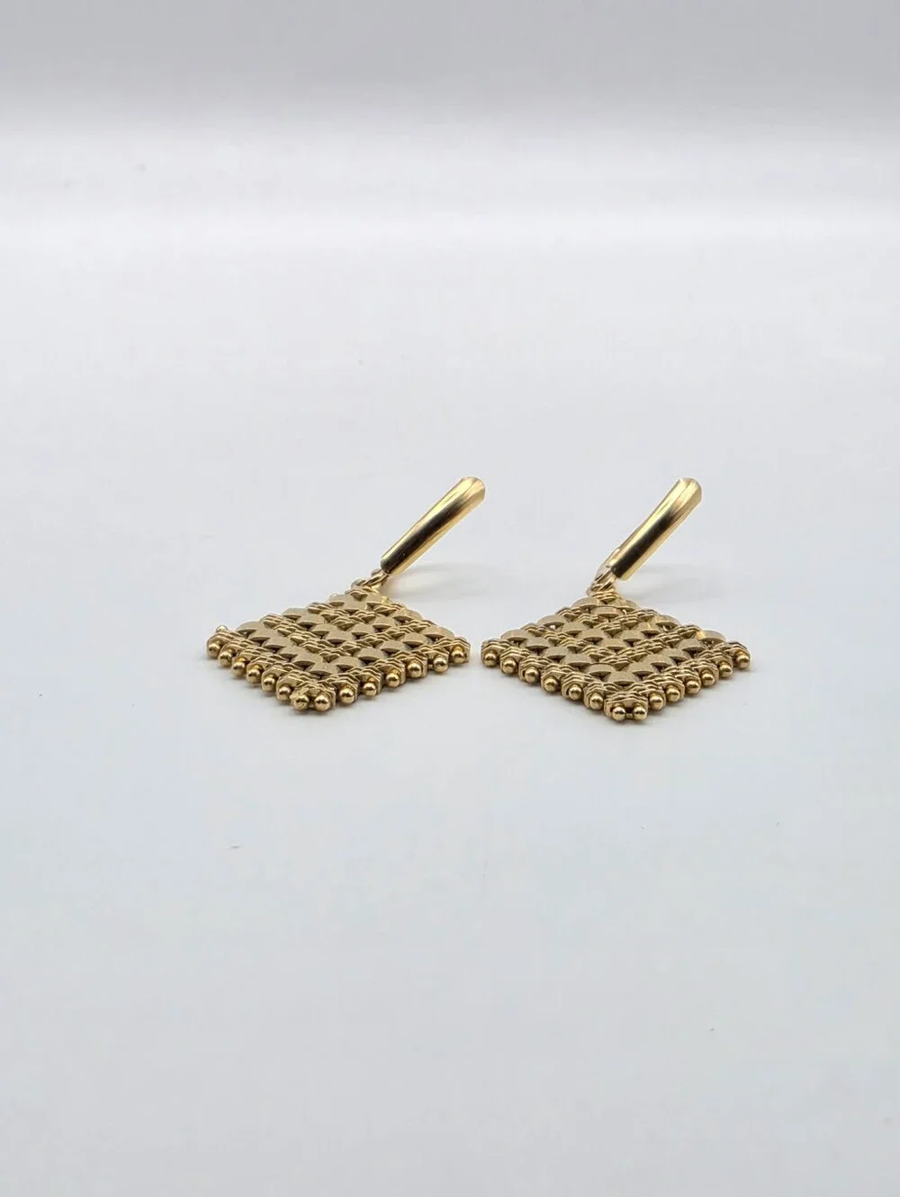 VTG 14K Yellow Gold Imperial Woven Basket Weave Diamond Drop Earrings 7.86g